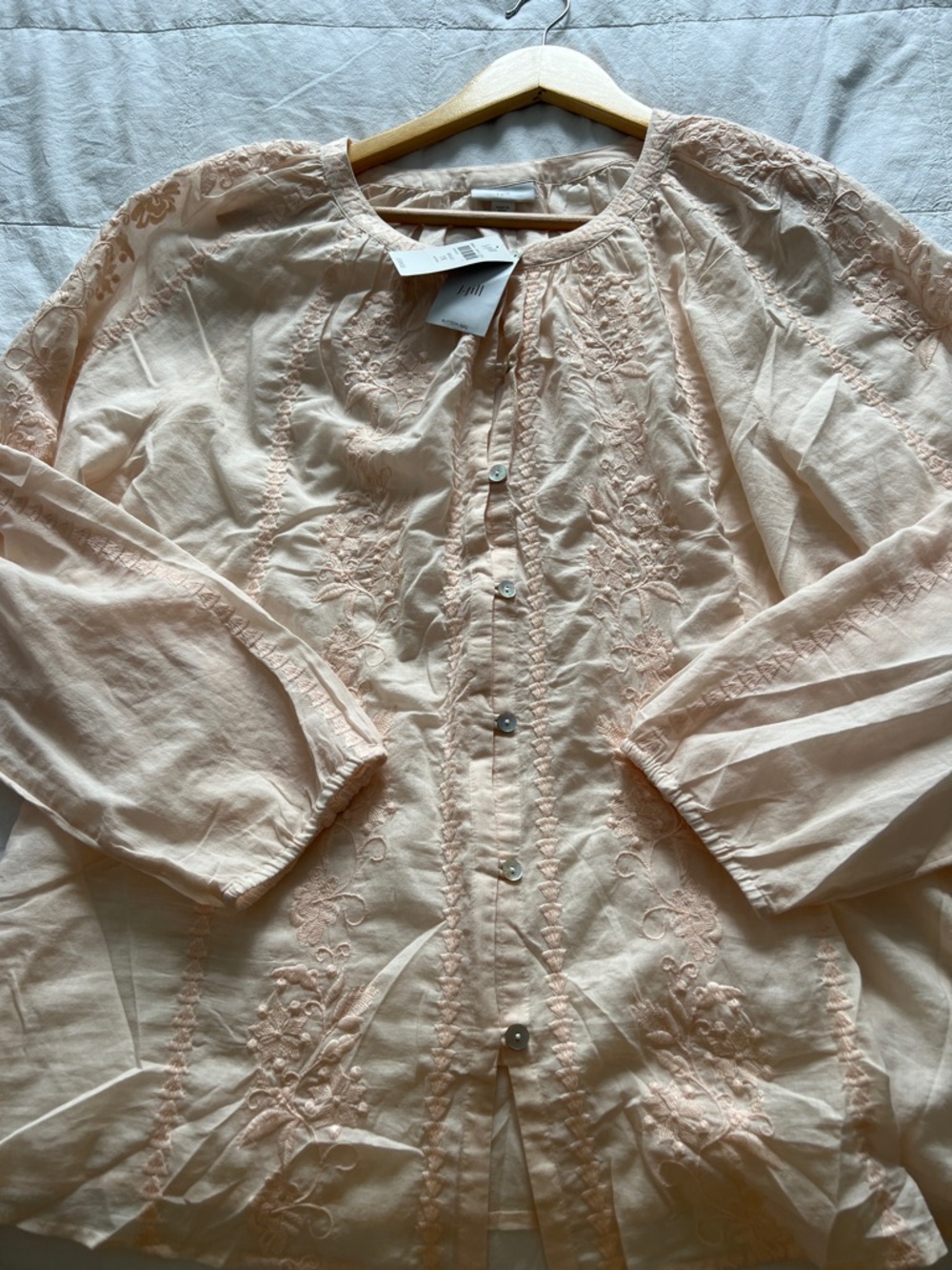 J. Jill Embroidered Button-Front Blouse in Blush